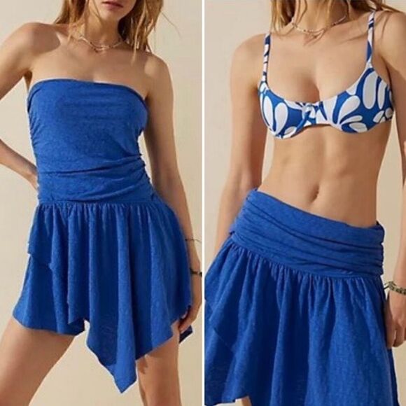 Free People FP Beach Free-Est Robyn Convertible Mini Skirt & Dress Blue L New - Picture 1 of 7
